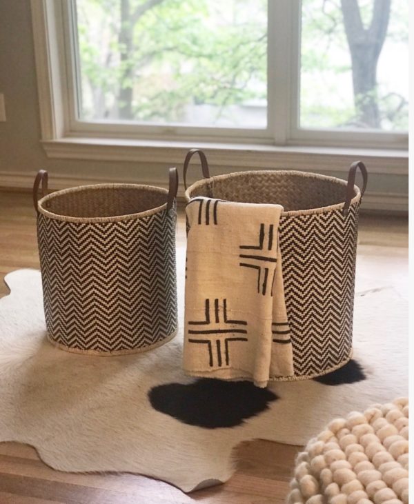 100% Natural Toys Details about   Woven Palm Basket with Leather Handles Storage for Laundry 
